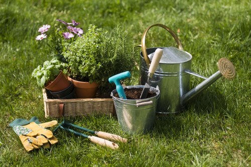 Safety-focused landscaping team completing a garden project